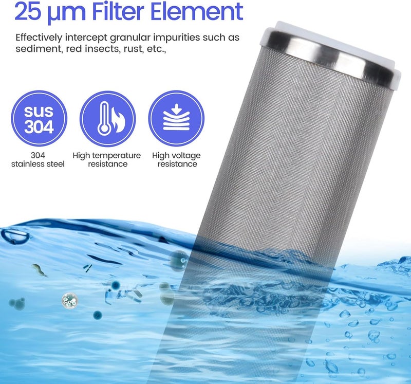 Amwater  cartridge فلتر شبكة سلكية قابلة للتنظيف من الفولاذ المقاوم للصدأ بطول 10 بوصة، 2.5 بوصة OD (25 ميكرون) - Image 2